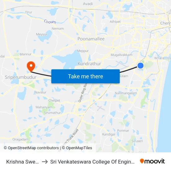 Krishna Sweets to Sri Venkateswara College Of Engineering map