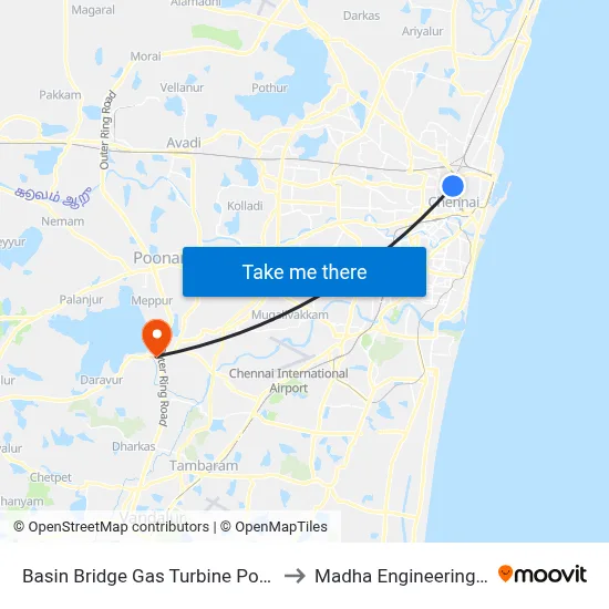 Basin Bridge Gas Turbine Power Station to Madha Engineering College map