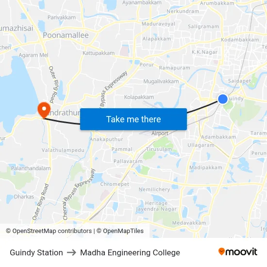 Guindy Station to Madha Engineering College map