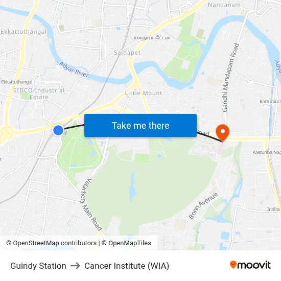 Guindy Station to Cancer Institute (WIA) map