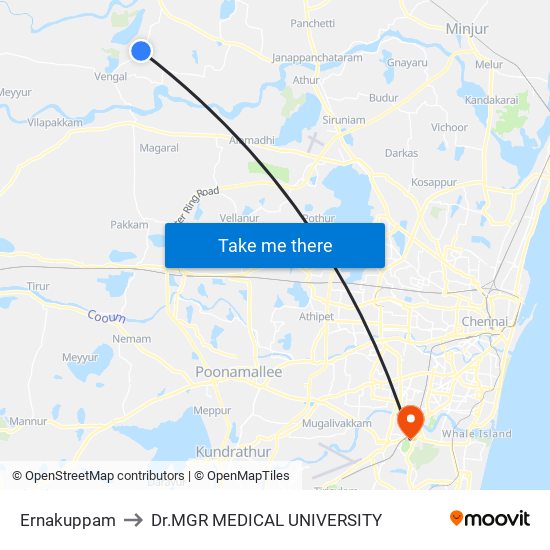 Ernakuppam to Dr.MGR MEDICAL UNIVERSITY map