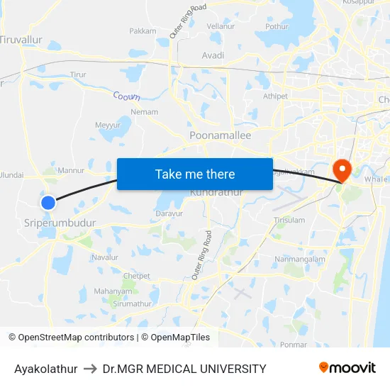 Ayakolathur to Dr.MGR MEDICAL UNIVERSITY map