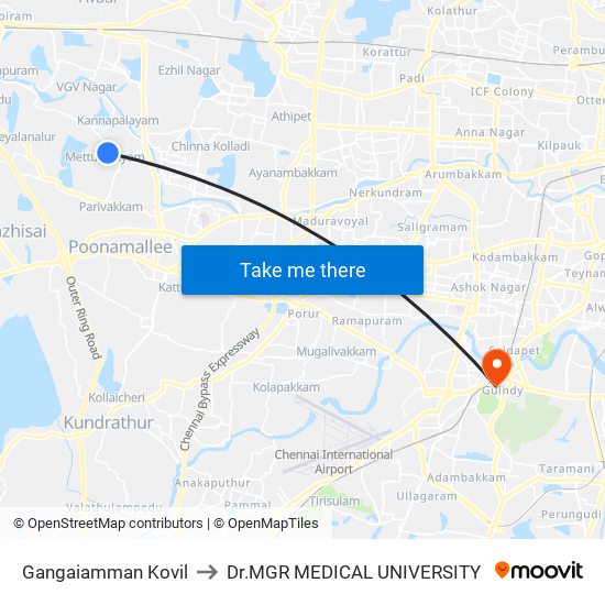 Gangaiamman Kovil to Dr.MGR MEDICAL UNIVERSITY map