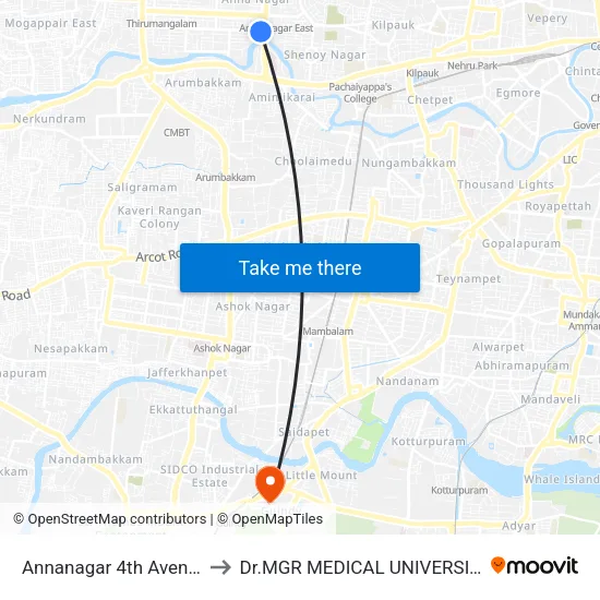 Annanagar 4th Avenue to Dr.MGR MEDICAL UNIVERSITY map
