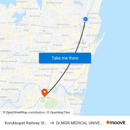 Korukkupet Railway Station to Dr.MGR MEDICAL UNIVERSITY map
