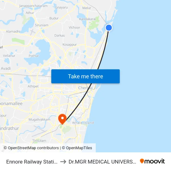 Ennore Railway Station to Dr.MGR MEDICAL UNIVERSITY map