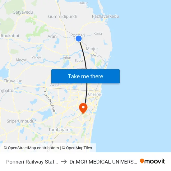 Ponneri Railway Station to Dr.MGR MEDICAL UNIVERSITY map