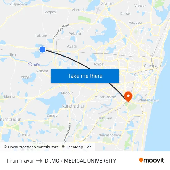 Tiruninravur to Dr.MGR MEDICAL UNIVERSITY map