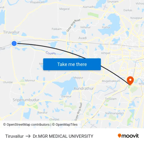 Tiruvallur to Dr.MGR MEDICAL UNIVERSITY map