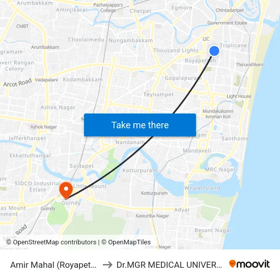 Amir Mahal (Royapettah) to Dr.MGR MEDICAL UNIVERSITY map