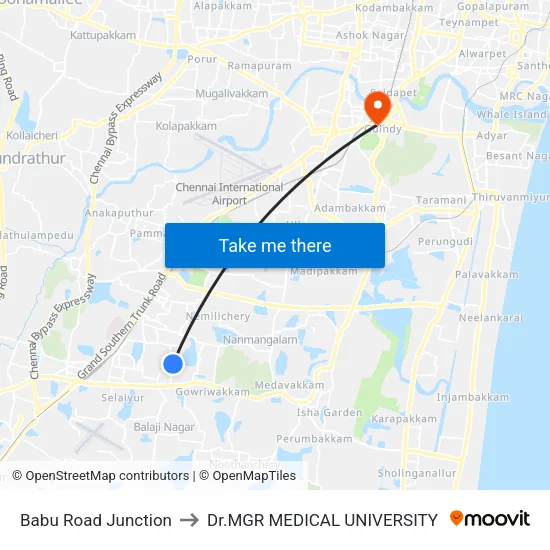 Babu Road Junction to Dr.MGR MEDICAL UNIVERSITY map
