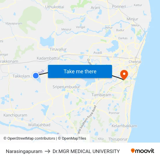 Narasingapuram to Dr.MGR MEDICAL UNIVERSITY map