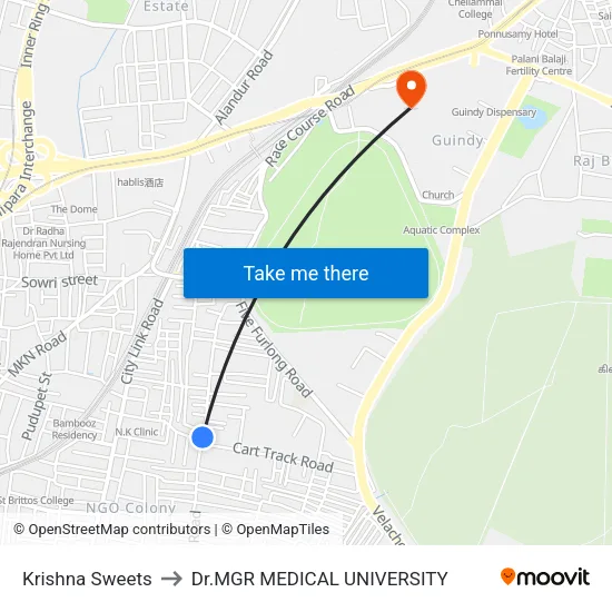 Krishna Sweets to Dr.MGR MEDICAL UNIVERSITY map