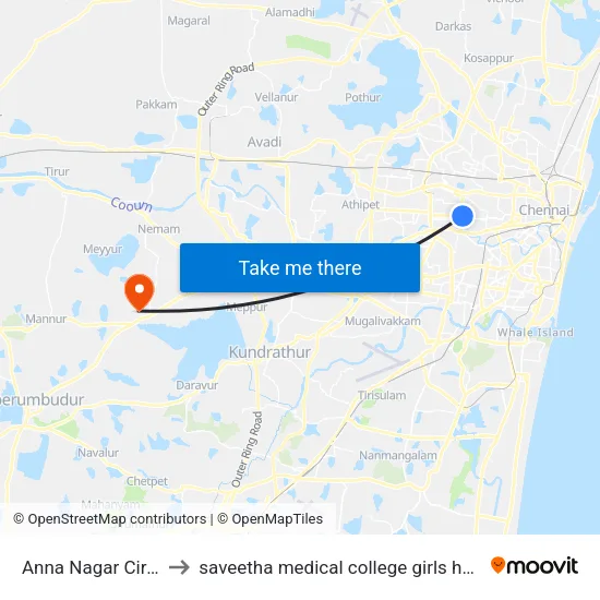 Anna Nagar Circle to saveetha medical college girls hostel map
