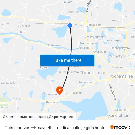 Thiruninravur to saveetha medical college girls hostel map