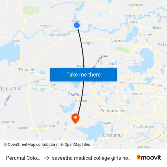 Perumal Colony to saveetha medical college girls hostel map