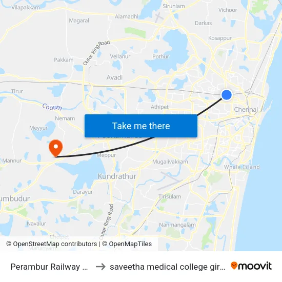 Perambur Railway Station to saveetha medical college girls hostel map