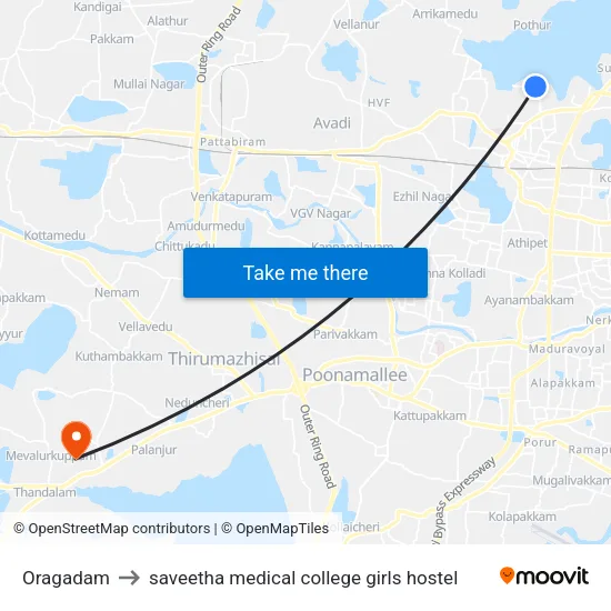 Oragadam to saveetha medical college girls hostel map