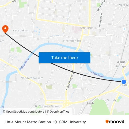 Little Mount Metro Station to SRM University map