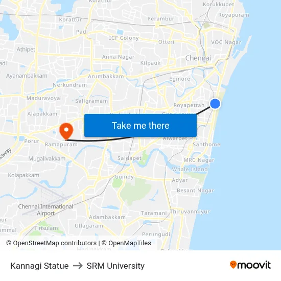 Kannagi Statue to SRM University map