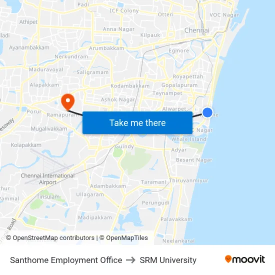 Santhome Employment Office to SRM University map