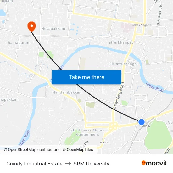 Guindy Industrial Estate to SRM University map