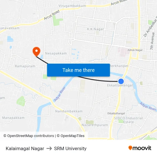 Kalaimagal Nagar to SRM University map