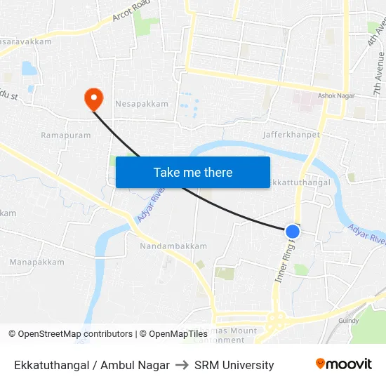 Ekkatuthangal / Ambul Nagar to SRM University map