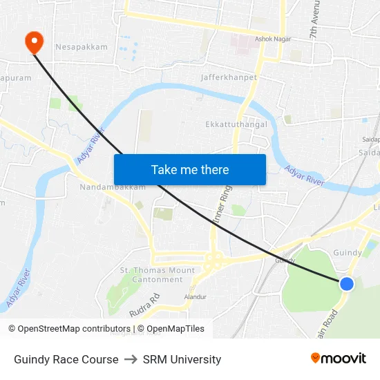 Guindy Race Course to SRM University map