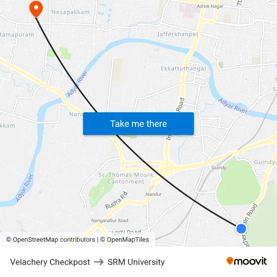 Velachery Checkpost to SRM University map