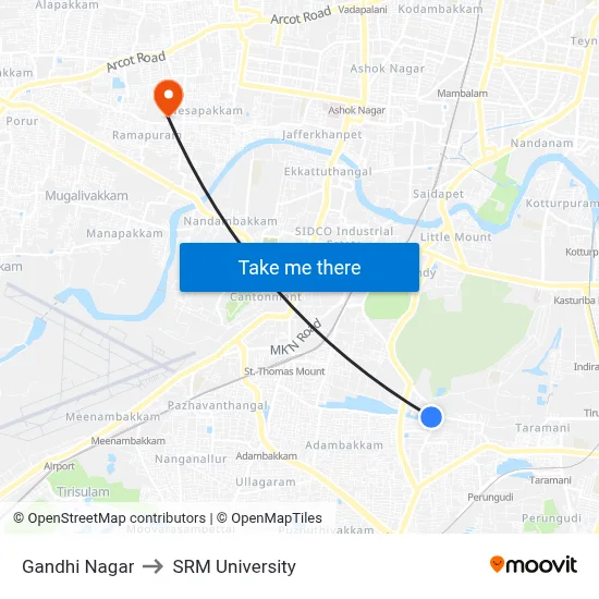 Gandhi Nagar to SRM University map