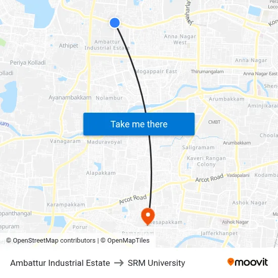 Ambattur Industrial Estate to SRM University map