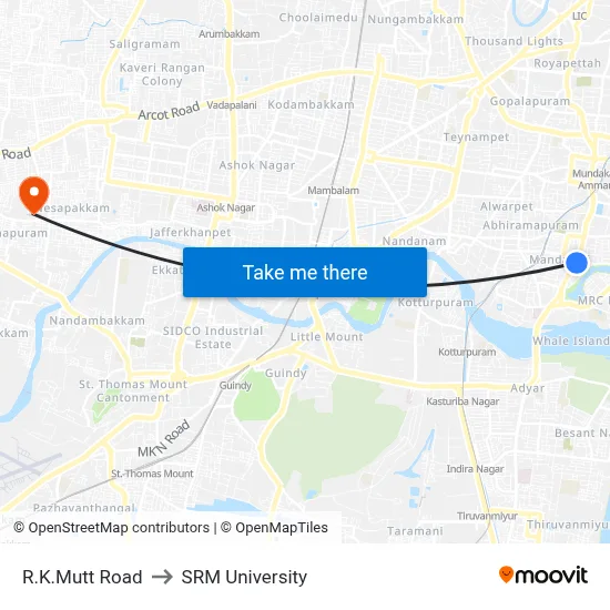 R.K.Mutt Road to SRM University map