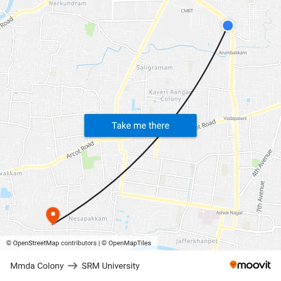 Mmda Colony to SRM University map