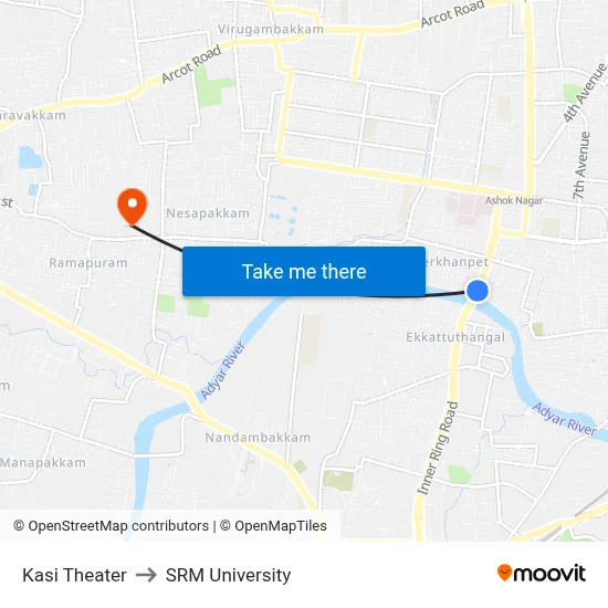 Kasi Theater to SRM University map