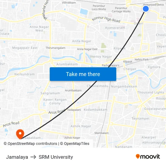 Jamalaya to SRM University map