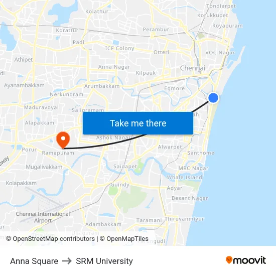Anna Square to SRM University map
