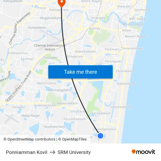 Ponniamman Kovil to SRM University map
