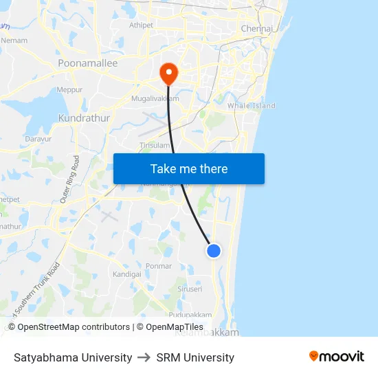 Satyabhama University to SRM University map