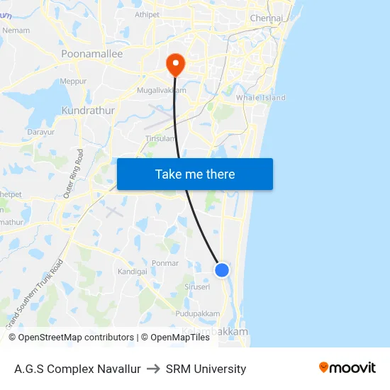 A.G.S Complex Navallur to SRM University map