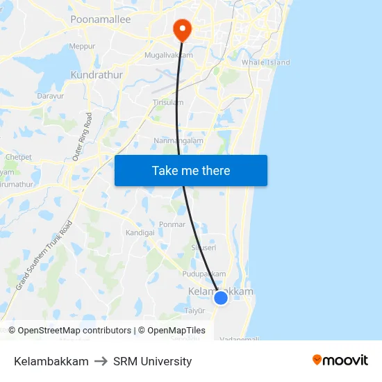 Kelambakkam to SRM University map