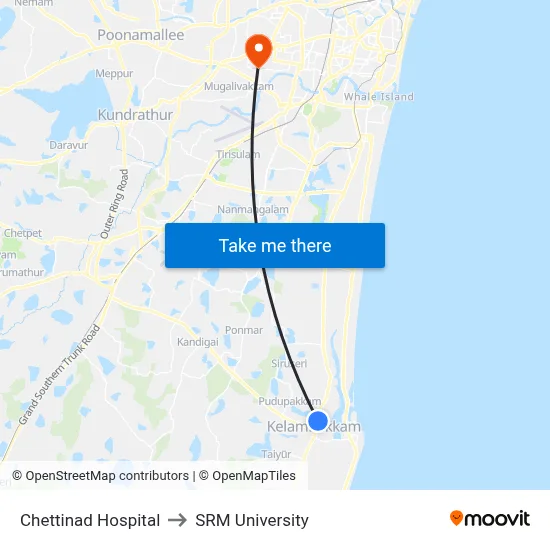Chettinad Hospital to SRM University map