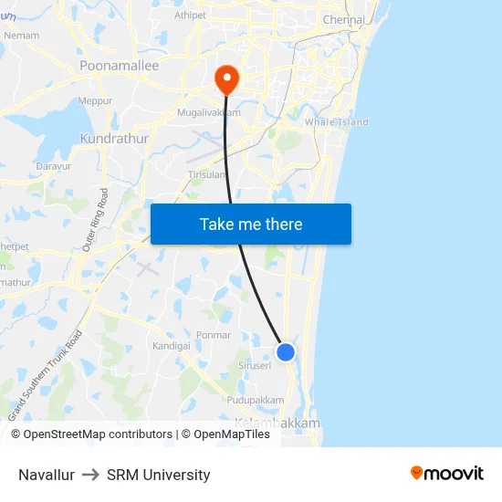 Navallur to SRM University map
