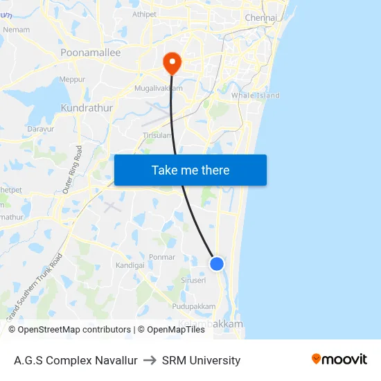 A.G.S Complex Navallur to SRM University map