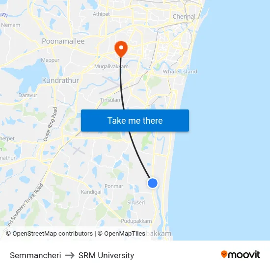 Semmancheri to SRM University map