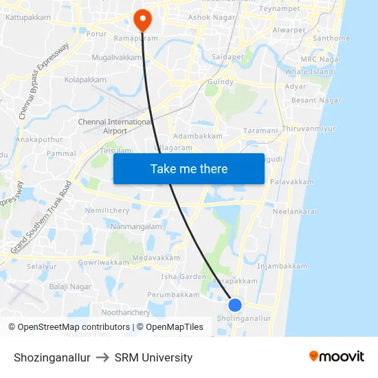 Shozinganallur to SRM University map