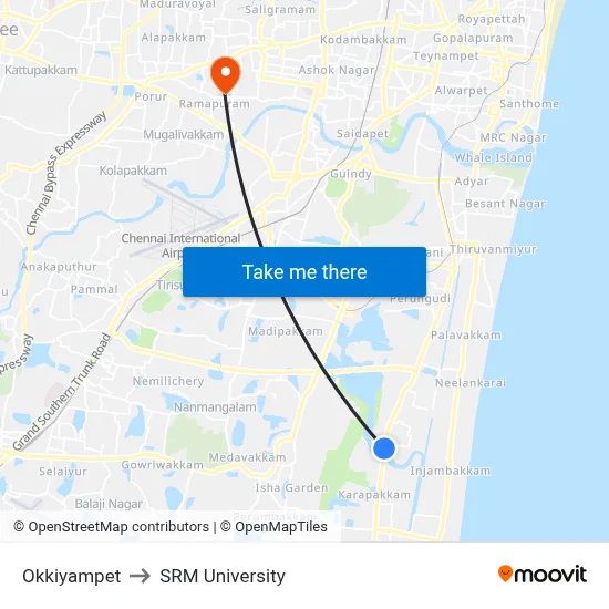 Okkiyampet to SRM University map
