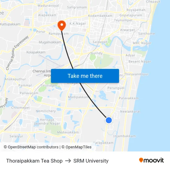 Thoraipakkam Tea Shop to SRM University map