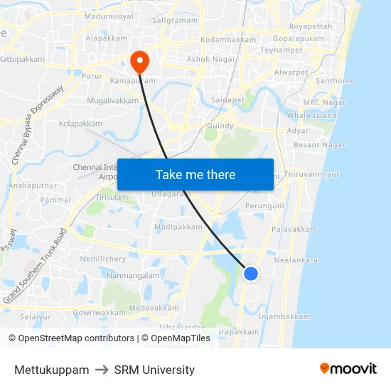 Mettukuppam to SRM University map