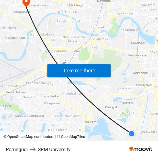Perungudi to SRM University map